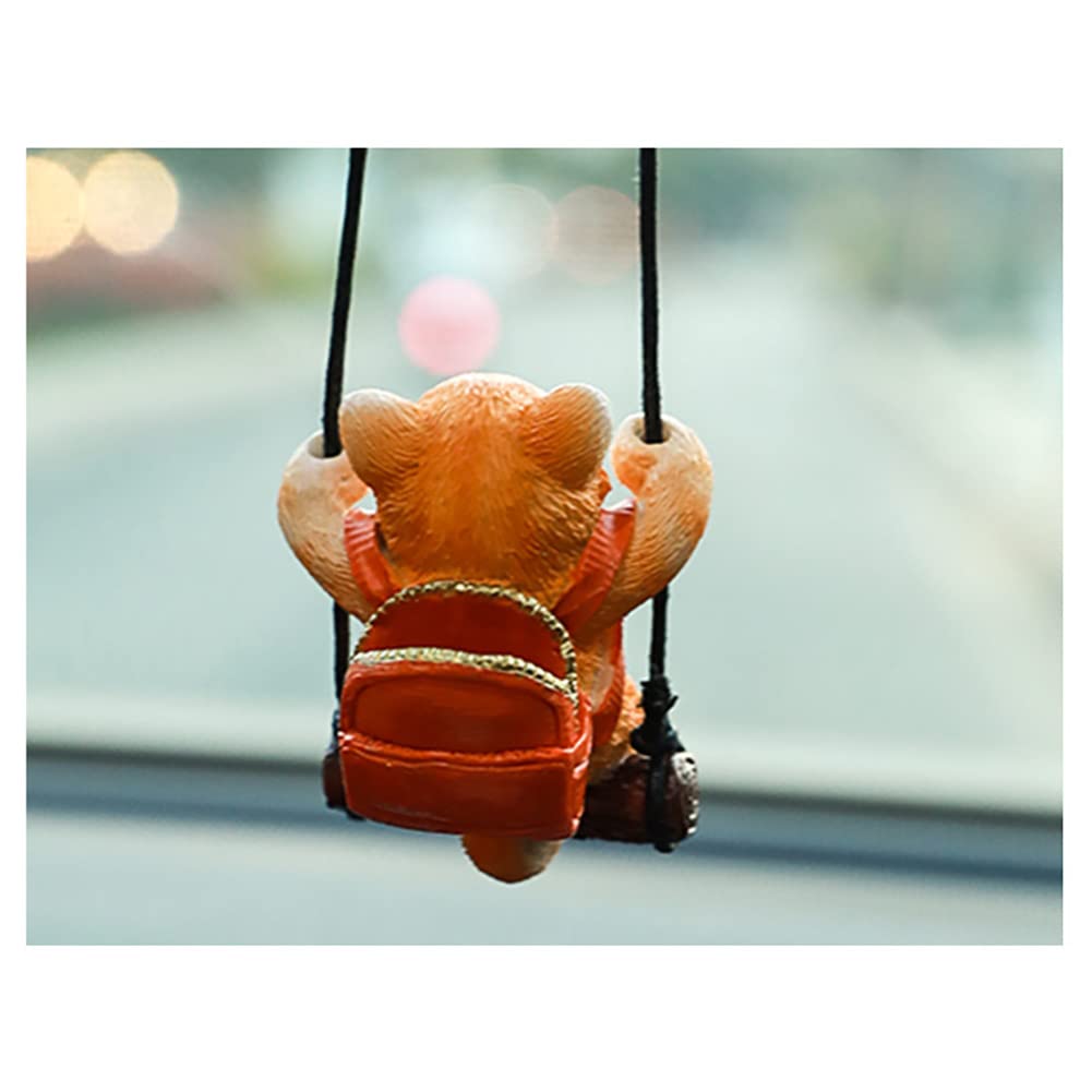 Amioro Cute Swinging Cat Car Mirror Hanging Accessories Fun Interior Rearview Mirrors Decoration (Orange Cat)