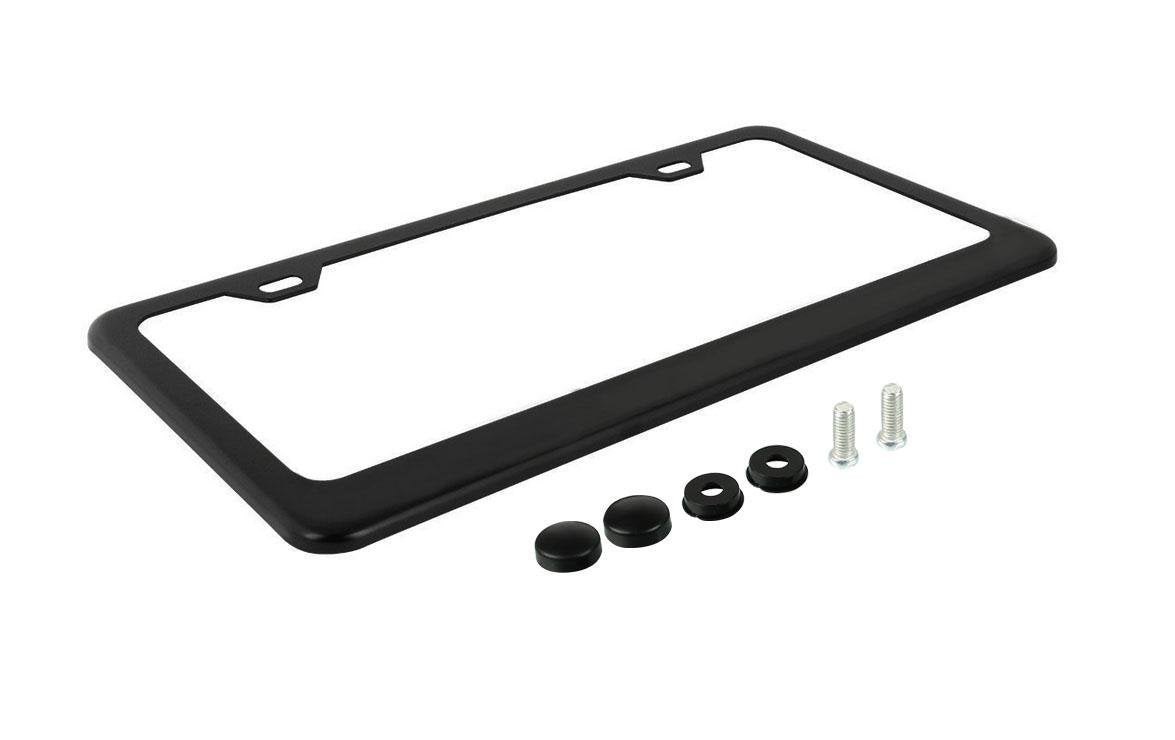 Ohuhu Matte Aluminum License Plate Frame With Black Screw Caps, 2Pcs 2 Holes Black Car Licenses Plate Covers Holders For Us Vehi