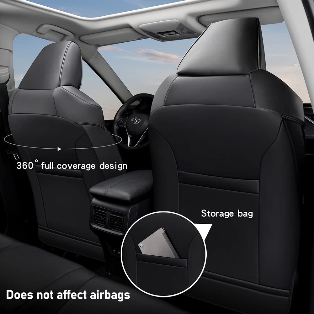Giant Panda Pu Leather Car Seat Covers Full Set Custom Fit For Toyota Rav4 Le/Hybrid Limited/Xle/Xle Premium 2019-2025-(Black)