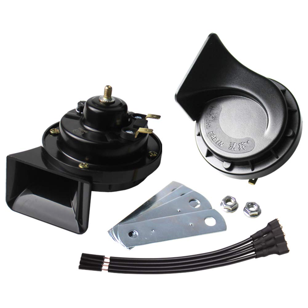 FARBIN Horns 12V Car Horn Loud Dual-Tone Waterproof Electric Snail Horn Kit Universal for Any 12V Vehicles Motorcycle (Black, 12