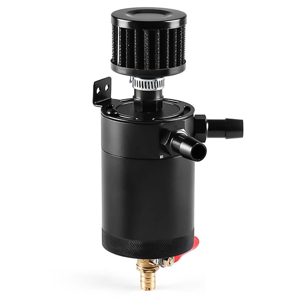 Universal Baffled Oil Catch Can With Breather Filter And Drain Valve 2 Ports (Oulet + Inlet),150Ml Billet Aluminum Oil Separator Catch Can Oil Reservoir Tank,4 Adapters/Screws/Washers Included,Black