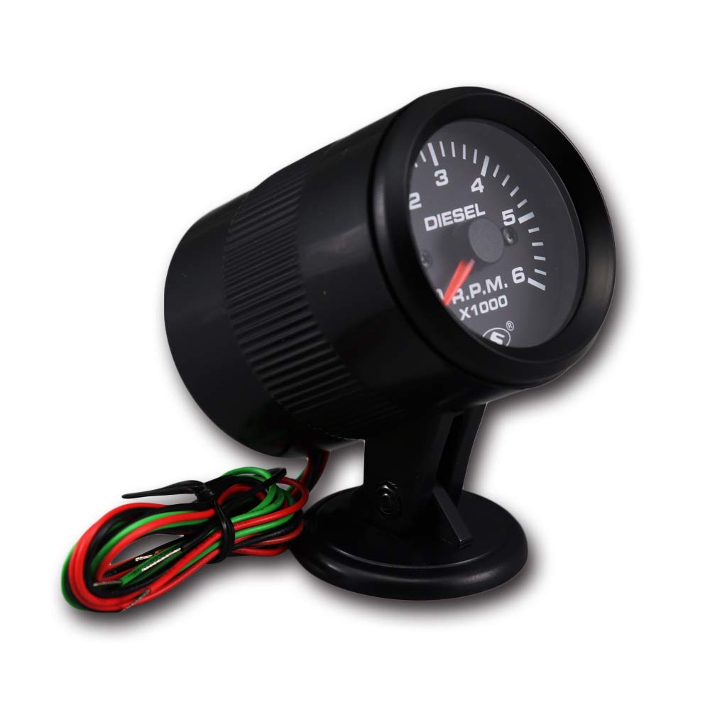 MOTOR METER RACING 52mm 2-1/16'' Universal Tachometer for Diesel Engine Alternator 6000 RPM Black Dial On Dash