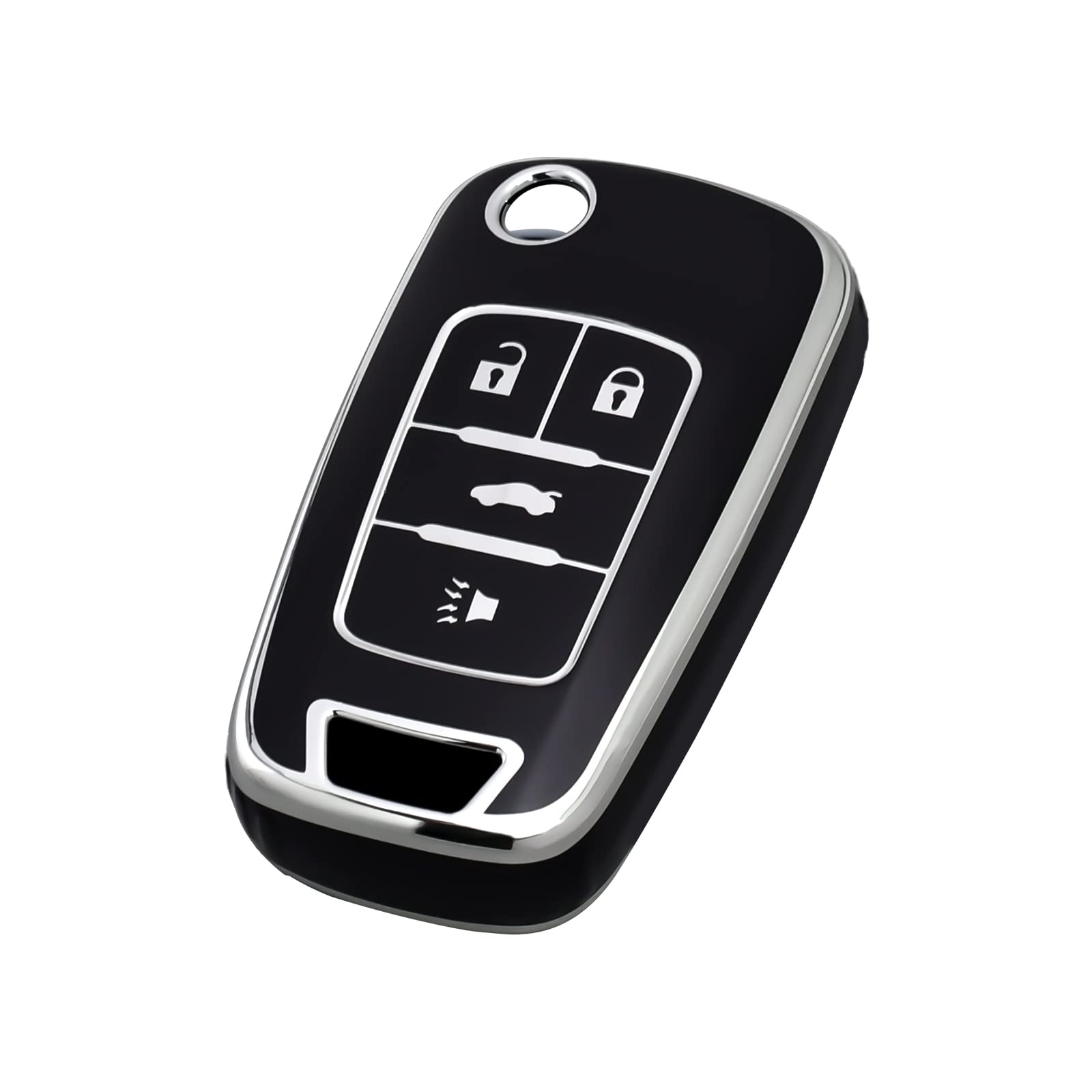Offcurve For Chevy Buick Key Fob Cover, Tpu Key Fob Case Cover For Buick Encore Chevy Chevrolet Camaro Equinox Impala Sonic Trax Gmc Terrain Flip 4 Buttons, Black