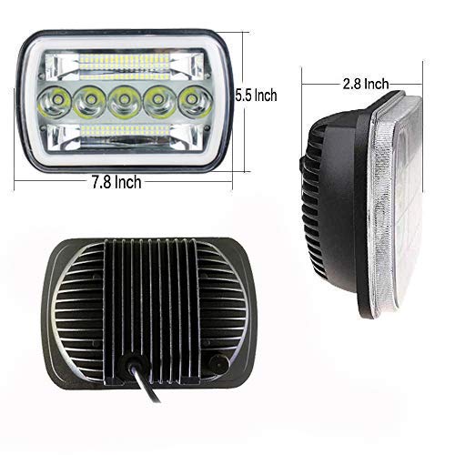 Amuniesun Super Bright Pair 7X6 5X7 Headlights 6052 6054 H5054 H6054 Hi/Low Sealed Beam White/Amber Halo Compatible With Ford E250 E350 E450 E150 F550 F600 F650 F700 F750 Gmc Savana Chevy Express