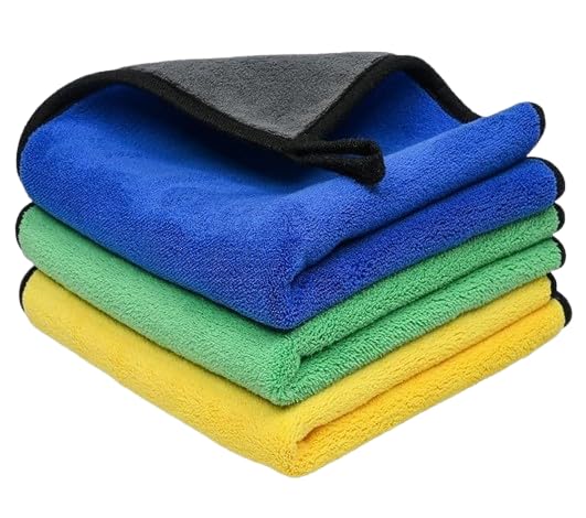 Heavy Duty Microfiber Cleaning Towels for Car Care, Ultra Soft Lint Free Cloth for Polishing, Dusting (Pack of 3)