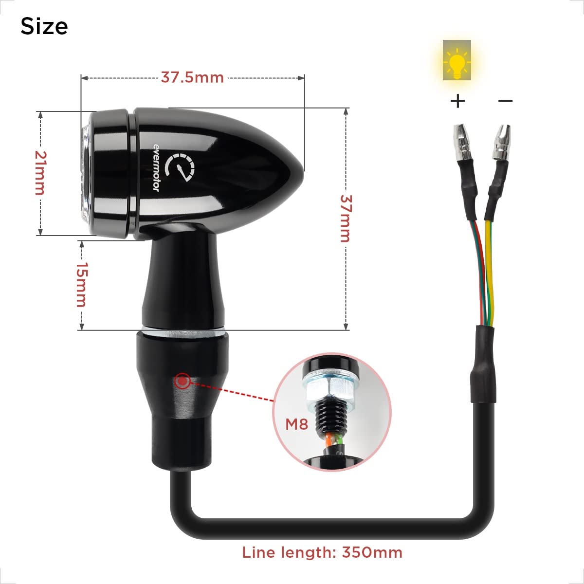 Evermotor Mini Bullet Motorcycle Turn Signals For Harley - Led Blinkers Amber Light, Cnc Machined, Aluminium Alloy - 12V Front R