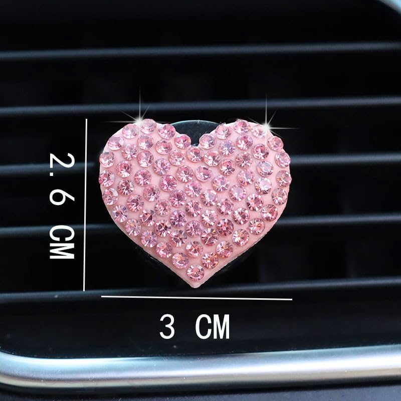 2Pcs Bling Crystal Cute Heart Charms Air Vent Clips - Pink Rhinestone Car Decoration