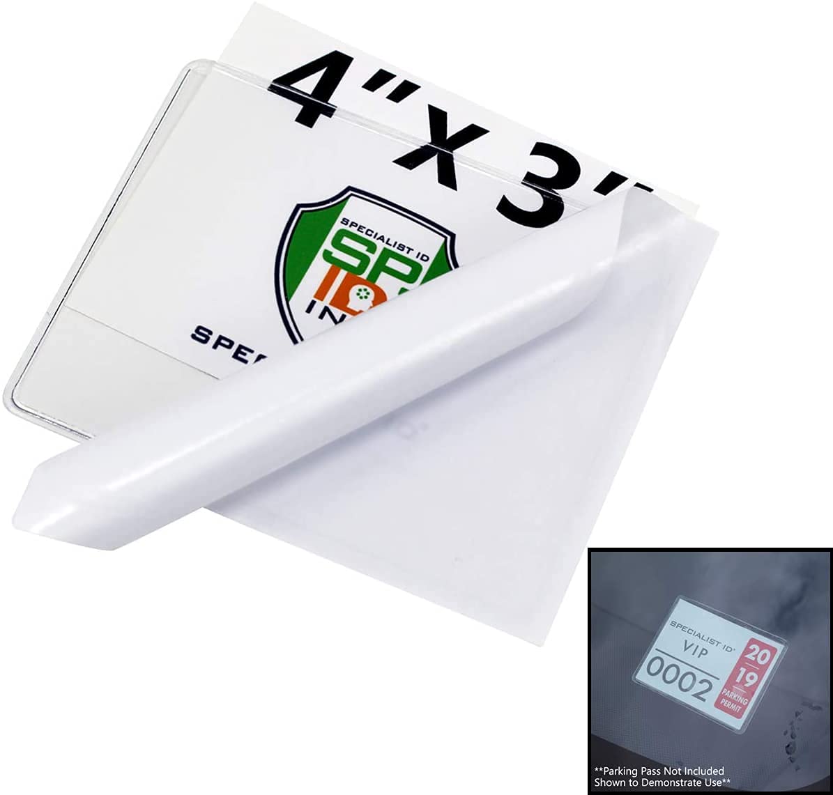 Bulk 100 Pack - Parking Permit Holder For Car Windshield - Clear Adhesive Parking Tag Pouch - Vinyl Plastic Document Protector Holds Large Parking Placard, Pass, Decal Or Sticker (Up To 4 X 3 Badge)
