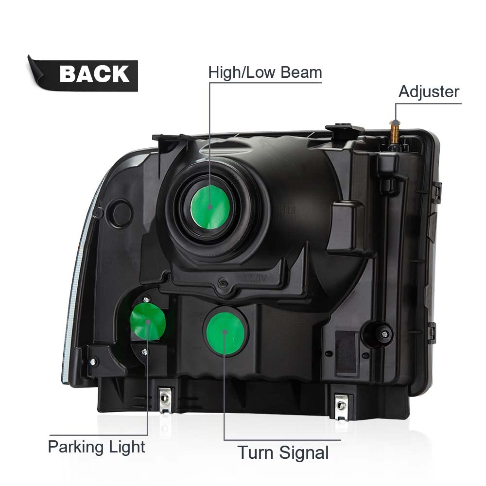 Pit66 Headlights Assembly Compatible With 2005-2007 Ford F250 F350 F450 F550 Super Duty/ 2005 Excursion,(Not Fit Sealed Beam Hea