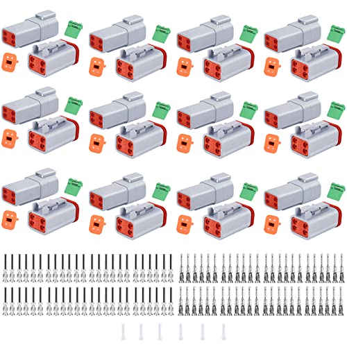 150Pcs 4 Pin Way Deutsch Dt Gray Connector 12 Set,Size 16 Solid Contacts Waterproof Electrical Wire Connector With Seal Plug For Truck, Off-Road Vehicles, Marine, Motorcycle Wiring