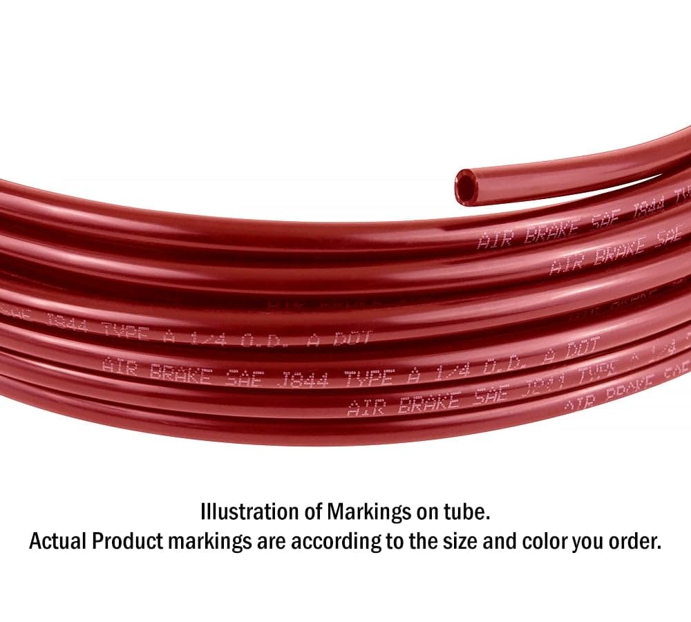 Mytee Products 1/4'' Od X 100' Red Sae J844 Nylon Air Brake Tubing Dot Approved | Pneumatic Nylon Air Line Hose For Air Brake Sy