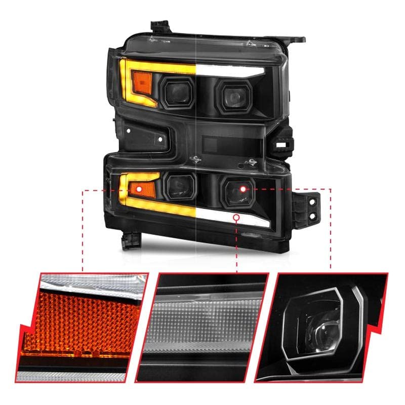 Anzo Usa Anzo - 19-22 Chevrolet Silverado 1500 Led Proj Hl W/Lgt Bar Swbk Seq. Blk W/In. Light - Passenger Side (111566-R)