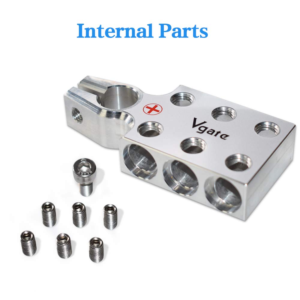 Vgate 6X00 (2/0) Awg Gauge Lead-Acid Battery Terminals Clamp - Positive And Negative (+/-)(Pair) For Tapered Top Post