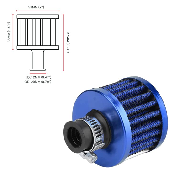 Rasnone Air Filter Cold Air Intake Filter Breather Turbo Vent Air Intake Filter Cleaner Black Universal (Blue)