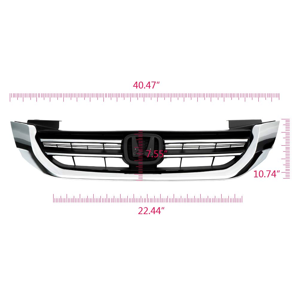PIT66 Front Upper Bumper Hood Grille, Compatible with Honda Accord Sedan 2013-2015 Grill Chrome/Black