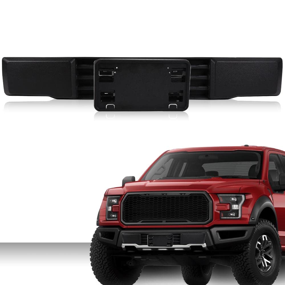 PIT66 Front Bumper & License Plate Bracket, Compatible with 15-17 Ford F150 Grille Trim Panel + License Plate Mount Fascia Cover
