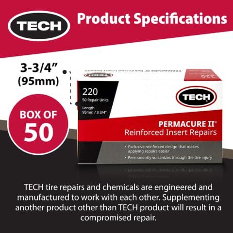 TECH Permacure II Insert Plugs, 3-3/4'' (95mm) - Heavy-Duty Natural Rubber for Stronger Flat Fixes, Compatible with Tubeless Plu