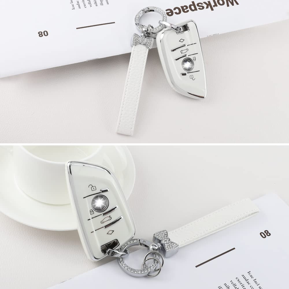1797 For Bmw Key Fob Cover X5 X3 X4 X6 X1 X2 2 3 4 5 7 Series M3 M4 M5 M8 Z4 Accessories Bling Car Key Chain Case Shell Girly Cute 4 Button White Silver Tpu