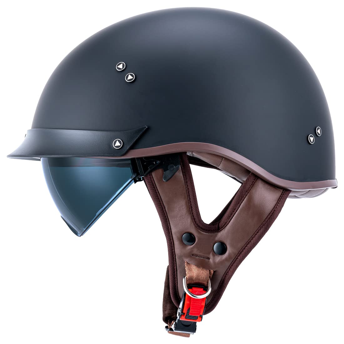 Half Motorcycle Helmets Open Face Sun Visor Quick Release Buckle Dot Approved Cruiser Pilot Helmets For Adults Men Women(F07A Matte Black,M)
