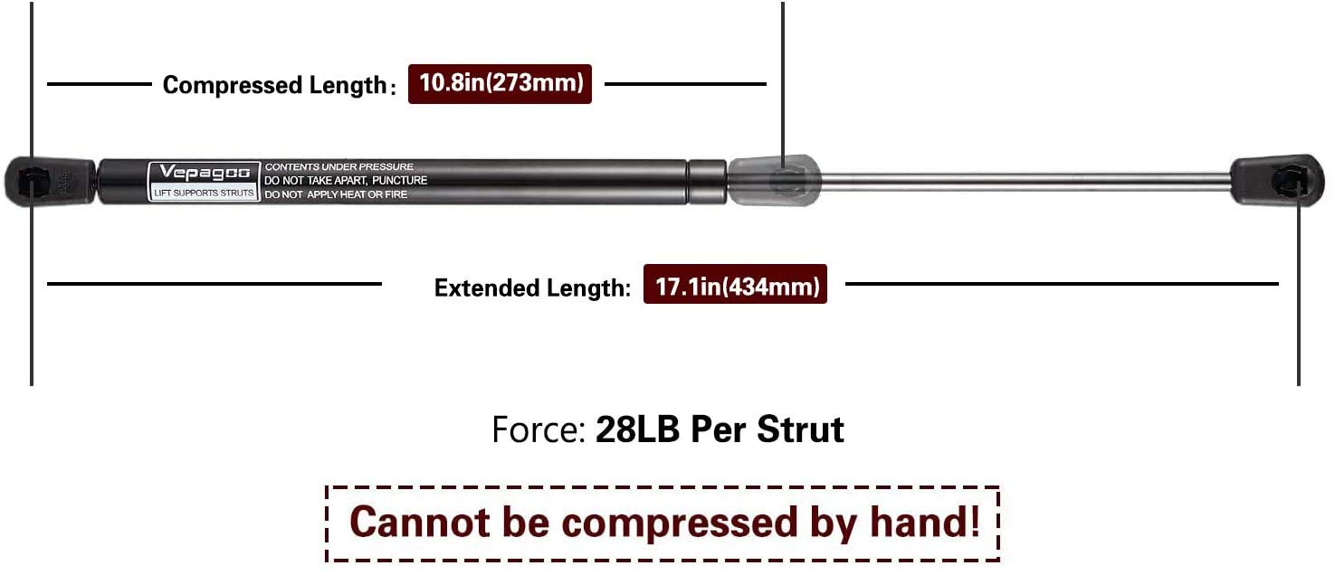 C16-02622 17 28Lbs/127N Gas Shocks Struts For Leer Are Camper Shell Truck Topper Rear Window, Pickup Cab Canopy Door, Set Of 2 Vepagoo