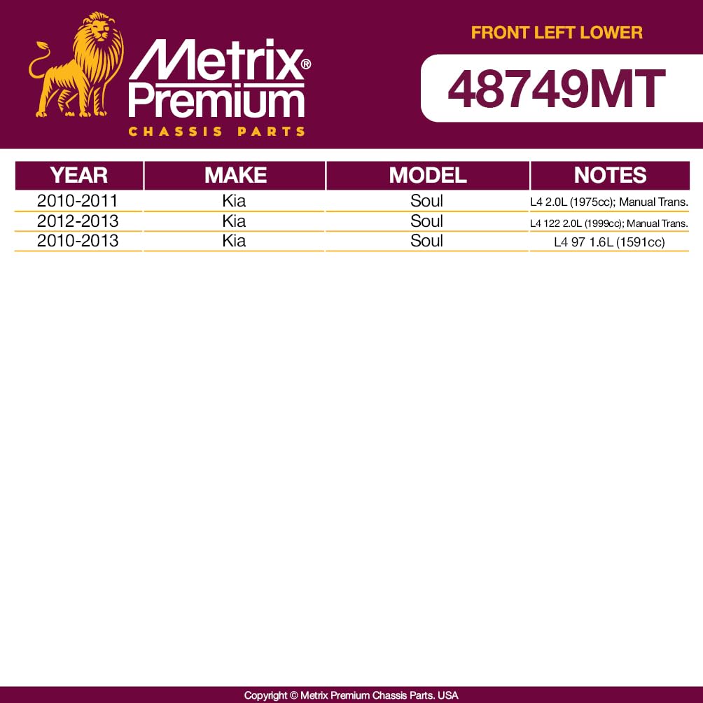 Metrix Premium Chassis Parts - Front Left Lower Control Arm W Ball Joint & Bushing Assembly Fits 2010-2011 Kia Soul, 2012-2013 K