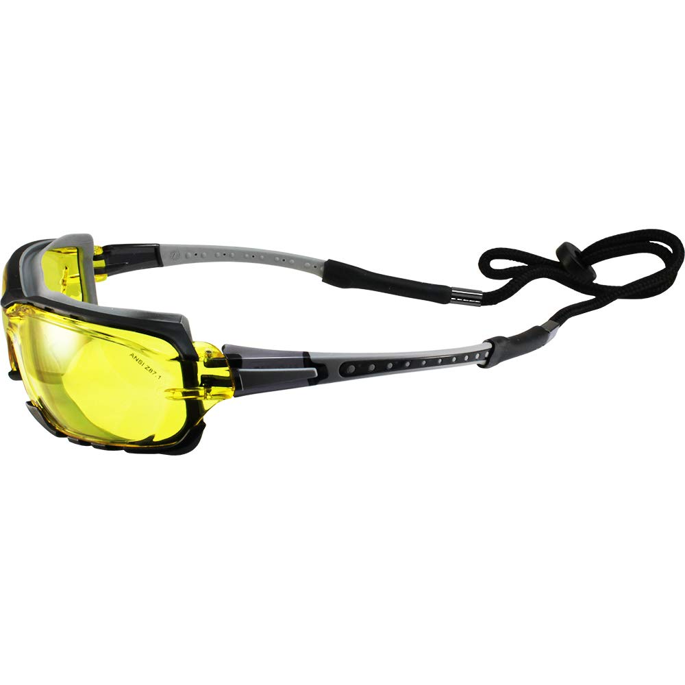 Birdz Eyewear Gasket Safety Padded Motorcycle Sport Sunglasses Grey With Clear Lens (Yellow)