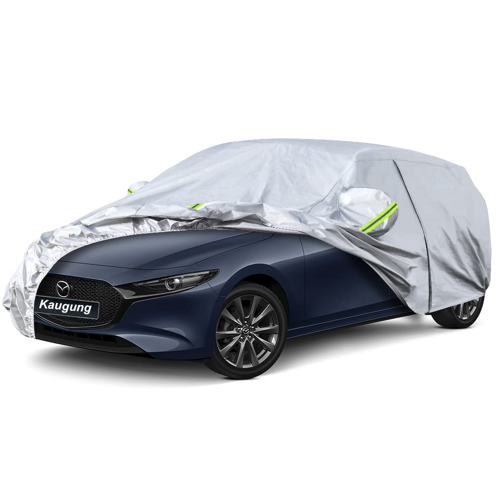 Kaugung 6 Layers Car Cover Custom Fit Mazda 3 Hatchback From 2003 To 2025,Waterproof Car Cover All Weather For Automobiles Outdo