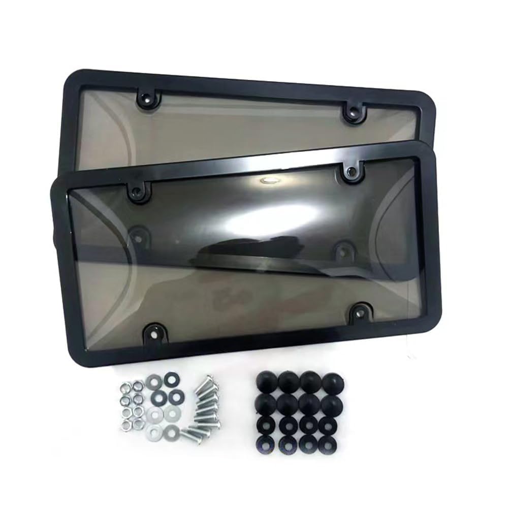 License Plate Cover, 2 Transparent License Plate Holders with 4-Hole Screws and Covers, US License Plate Shielding kit, Black