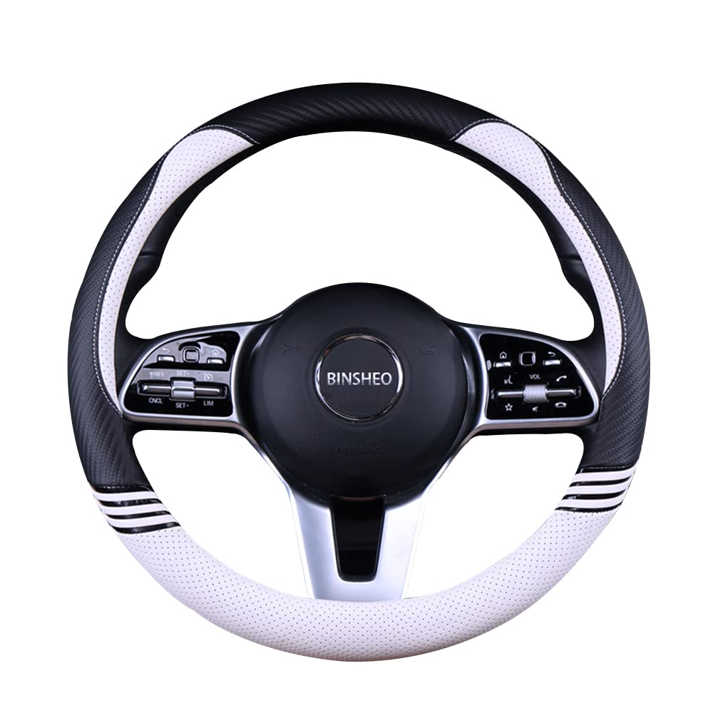 Binsheo Cute Steering Wheel Cover For Girls Women Leather Universal 15 Inch,Black And White