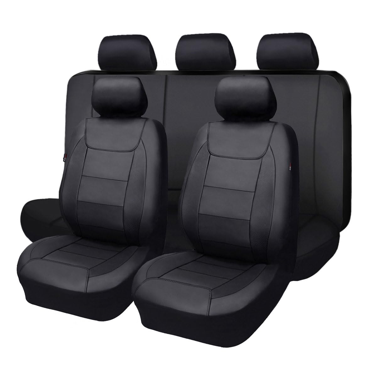 Flying Banner Car Seat Covers Protects Water Proof Faux Leather Carbon Fiber Front And Rear Bench (Black, Full Set - 8Pcs)
