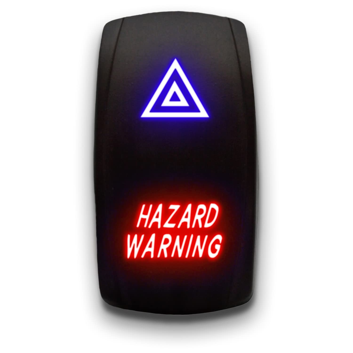 Hazard Warning - Blue/Red - Laser Etched 5-Pin Double Pole Single Throw Maintained ON-Off DPST Toggle Switch 20A 12V