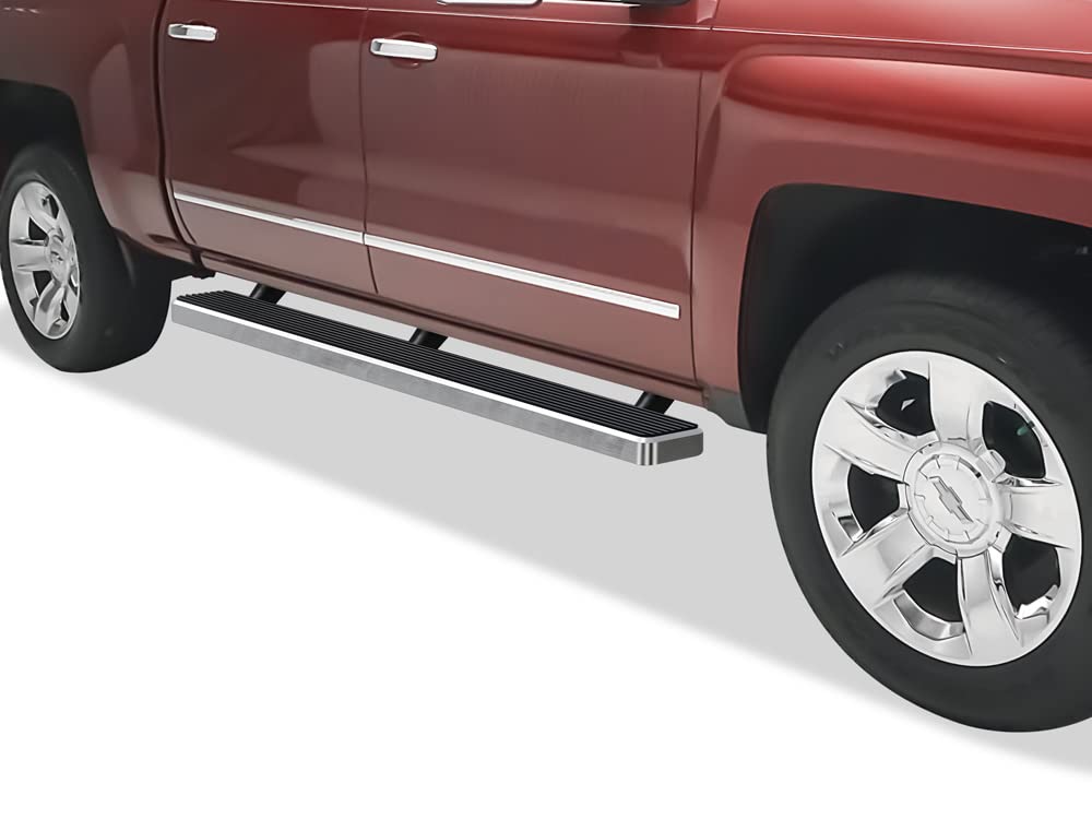 APS Running Boards 5 inches Compatible with Chevy Silverado GMC Sierra 1500 2001-2013 Crew Cab & 2500 3500 2001-2014 (Exclude CK