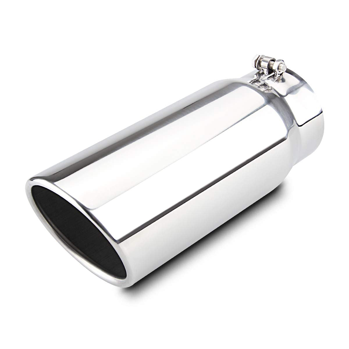 LCGP 5'' Diesel Exhaust Tip, 6'' Outlet 15'' Long Truck Tip, Rolled Angle Cut Design, Polished Finish