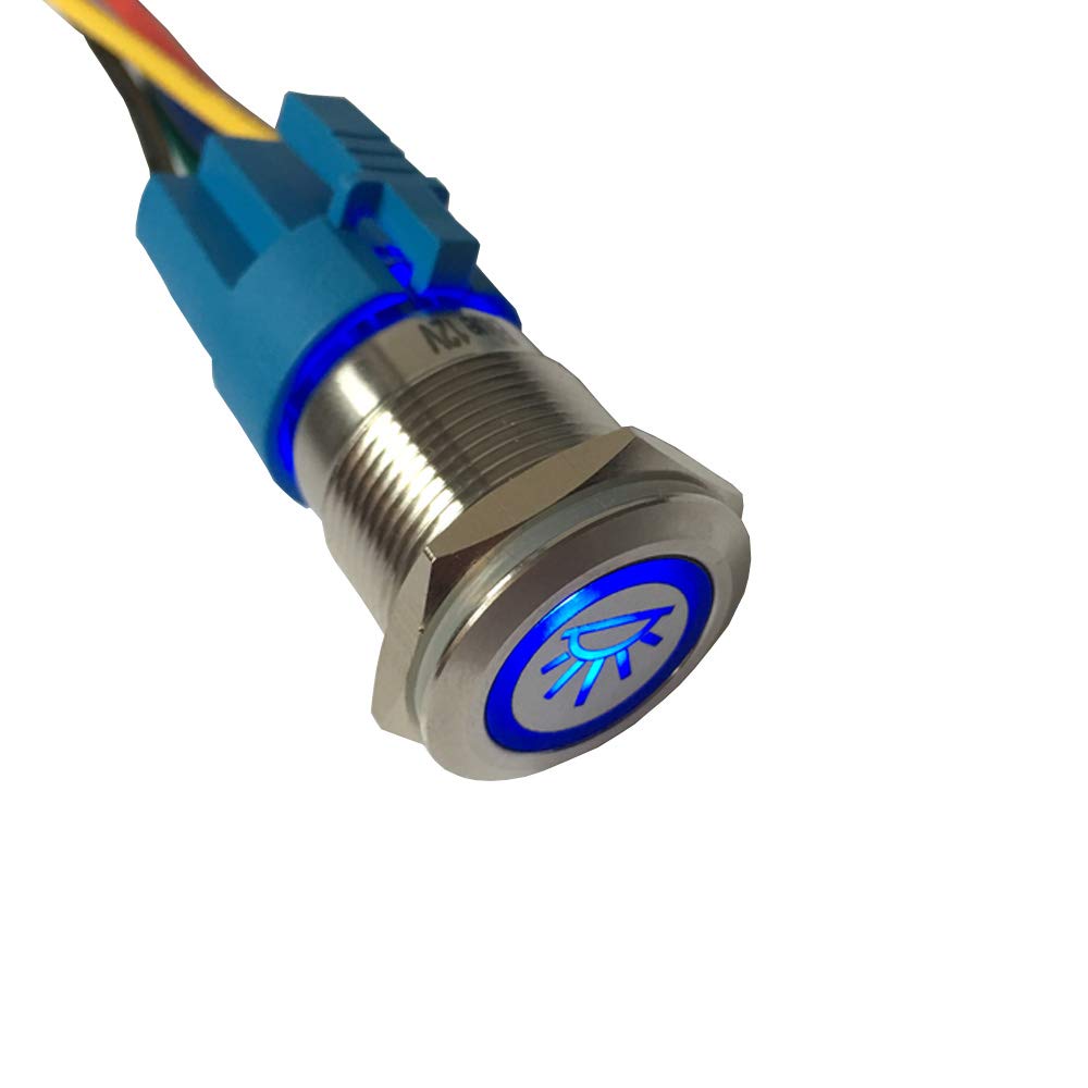 Esupport 12V Car Vehicle Blue Led Light Interior Push Button Metal Toggle Switch Socket Plug 19Mm