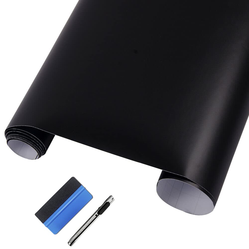 Lzlrun Matte Black Vinyl Wrap Self Adhesive Air Release Bubble - Outdoor Rated For Automotive Use - 12' X 60' Knife + Hand Tool (1Ft X 5Ft)