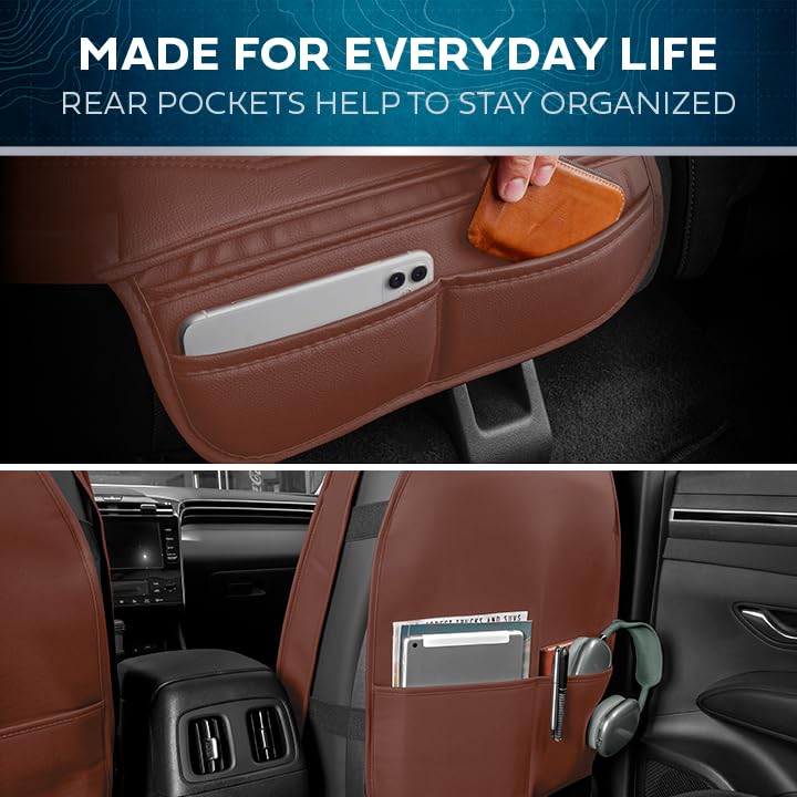 Motorbox Car Seat Covers - Ranch Leatherette Faux Leather Terracotta Seat Covers For Car - Diamond Stitched Cushioned Seat Prote