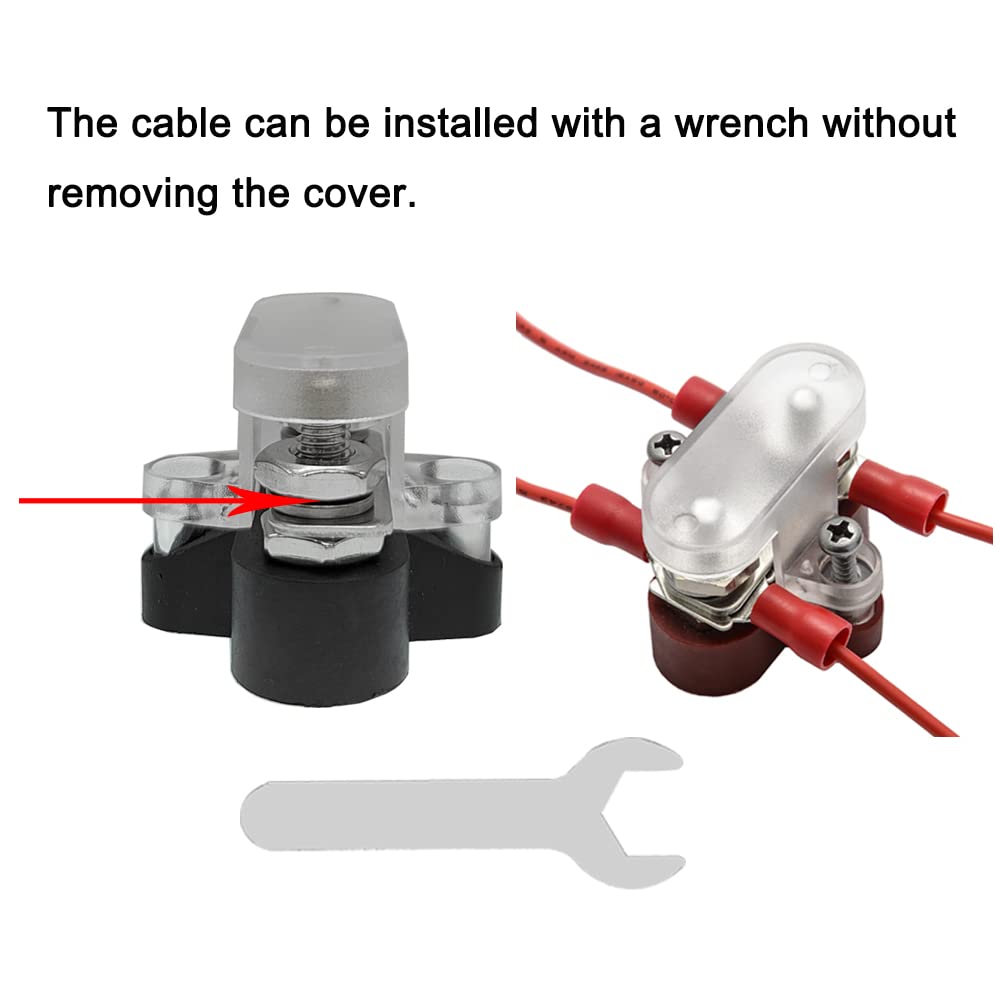 Heart Horse Bus Bar Terminal Block 1/4'' Power Stud Battery Junction Block Post Distribution Block Insulated With Cover Dc 48V 200A For Auto Truck Rv Boat (1/4'',Red+Black)