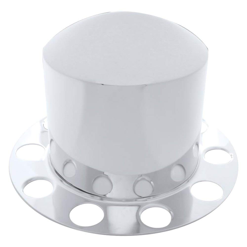 United Pacific 10211 - Axle Hub Cover - Chrome Dome Rear Axle Cover 2Pc Kit With 1.5'' Nut Cover - Aluminum Wheel
