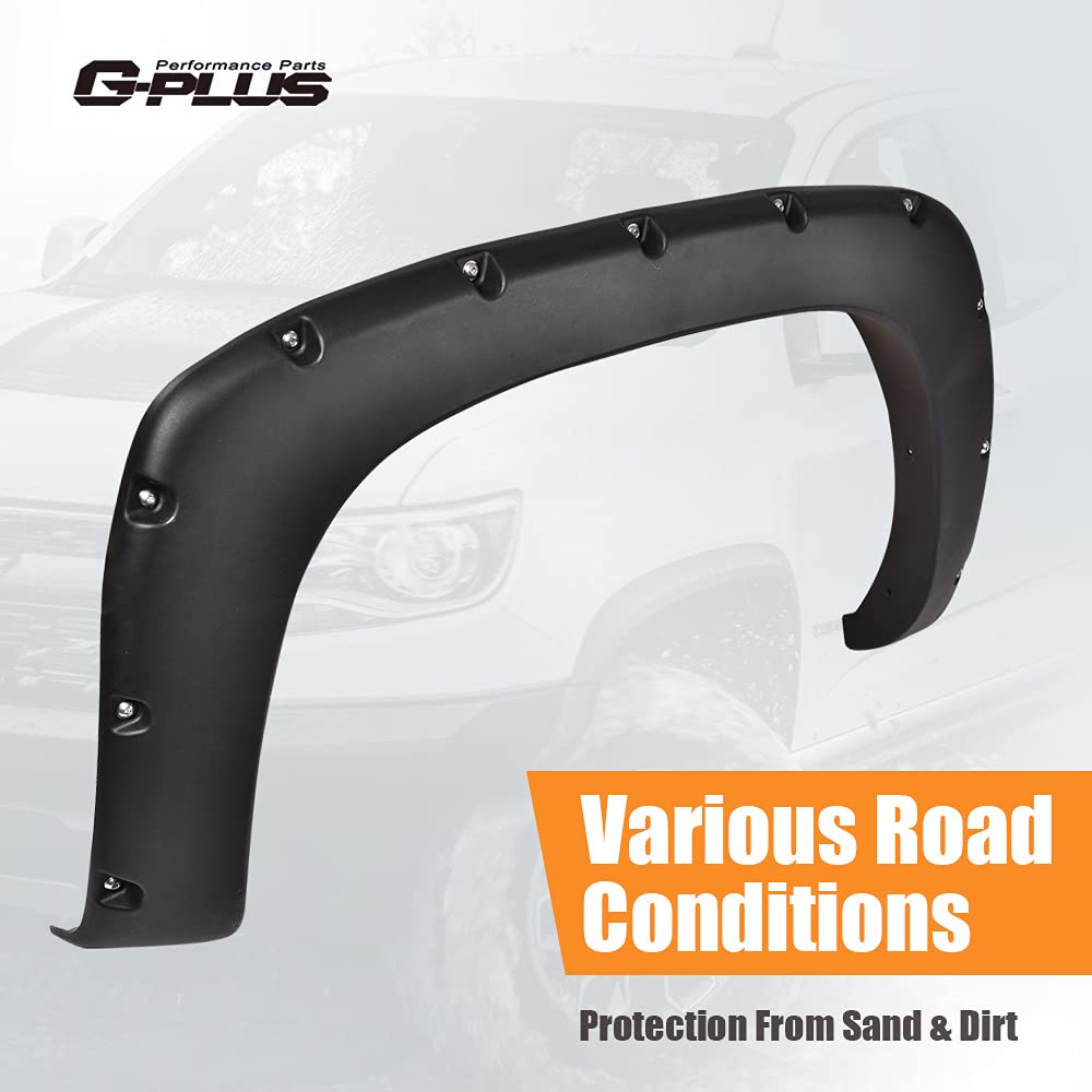 G-PLUS Pocket Rivet Fender Flares for 99-06 Chevy Silverado, Black Polypropylene, Not for Dually & Step-side Models