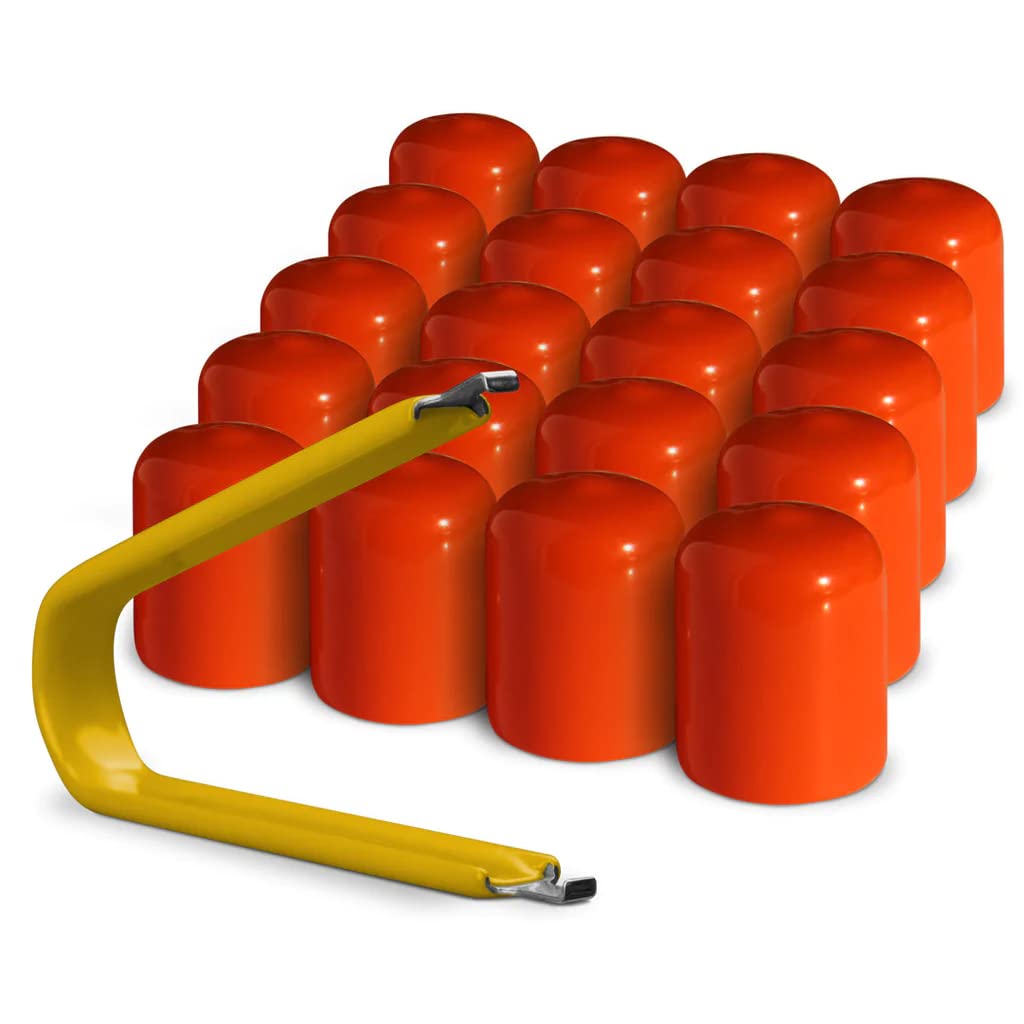 Colorlugs Vinyl Lug Nut Cover | Orange | Flexible Fit Wheel Lug Nut Cap | Fits 21-23 Mm | Pack Of 25 | Includes Deluxe Extractor