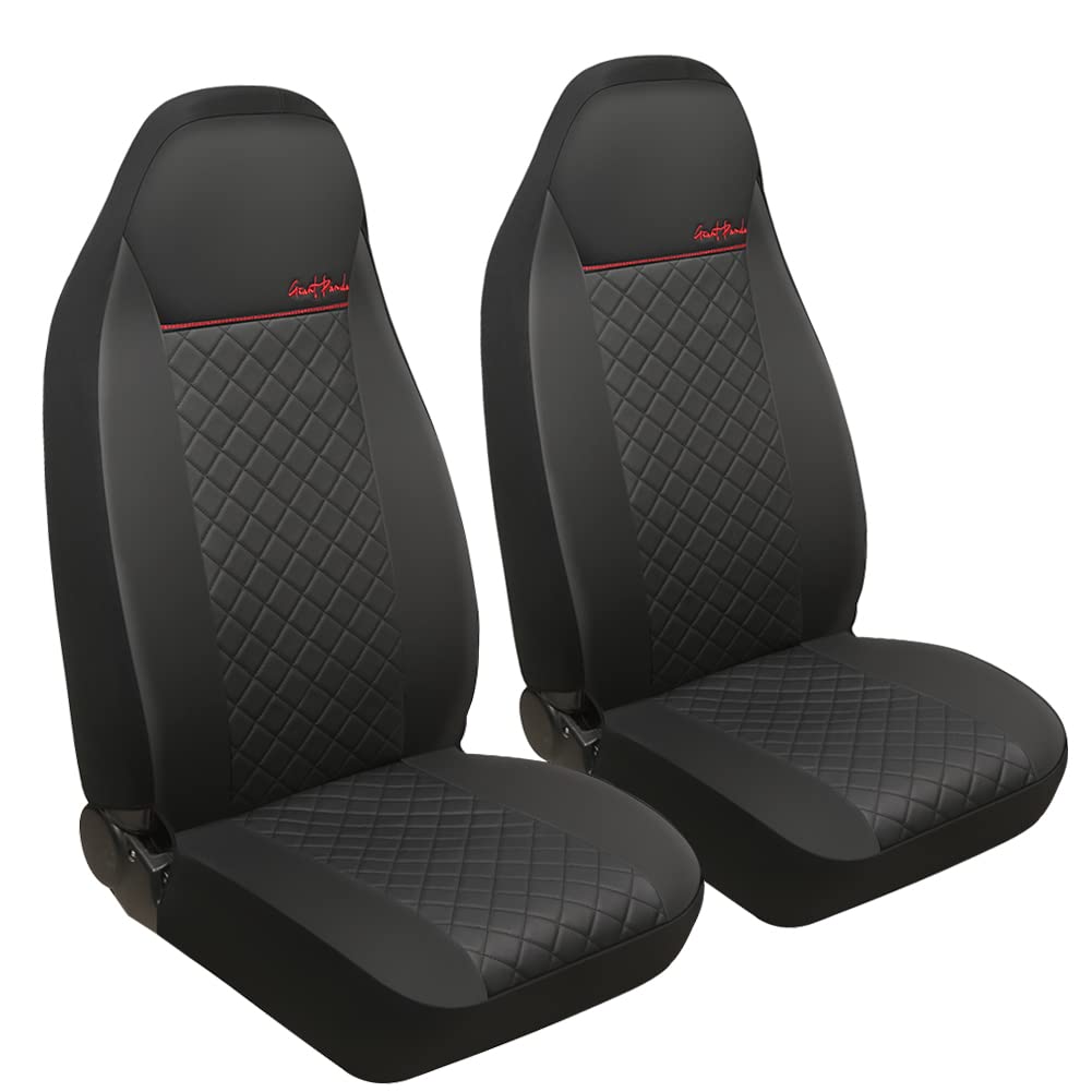 GIANT PANDA Front Seat Covers for Bucket Seats, Faux Leather Seat Covers Universal for Most Cars SUV and Mini Van (Black)