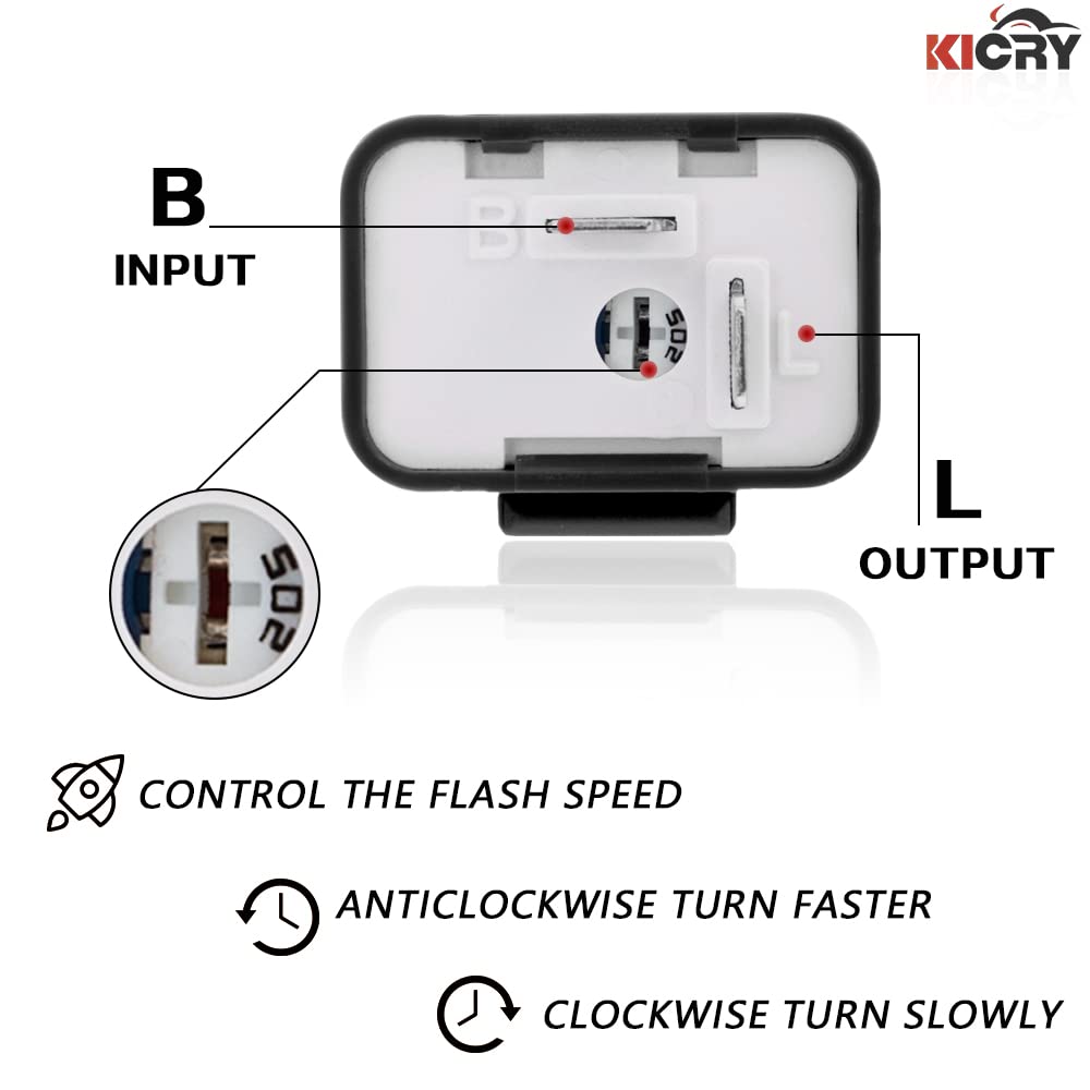 KICRY 12V Speed Adjustable LED Flasher Relay for Motorcycle Turn Signals - Black (2pcs) Universal Hazard Hyper Flash Replacement