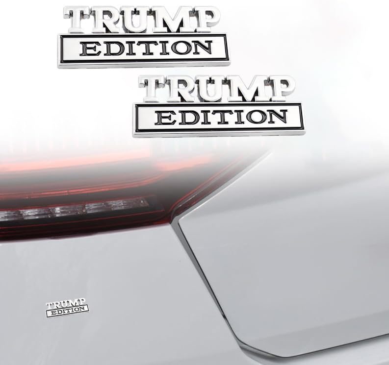 CARRUN 2 Pcs Trump Edition 3D Metal Badge Car Decal Sticker for F150 F250 F350 GMC Chevy SUV - Silver Black, 3.2'' x 1.