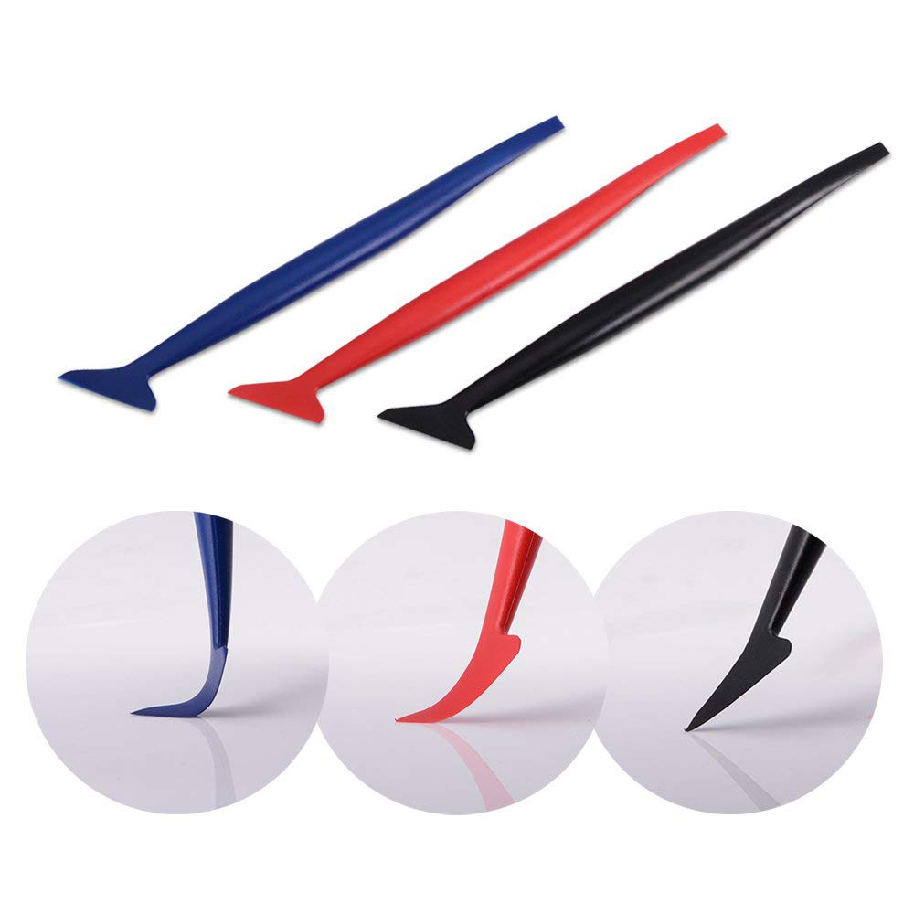 FOSHIO Vinyl Car Wrapping Flexible Micro Squeegee Curves Slot Tint Tool Set 3 in 1 with Different Hardness for Installing Vehicl