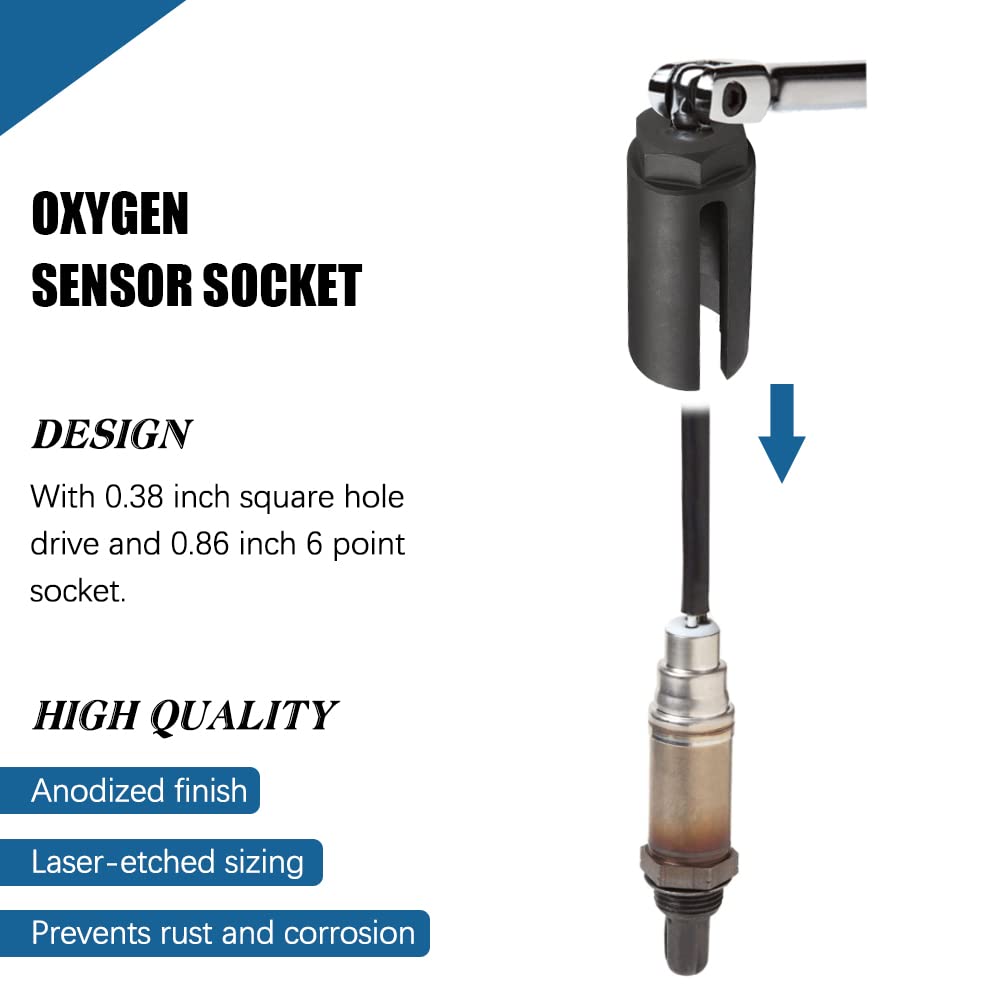 Kedakeji Oxygen Sensor Socket With Side Wire Cutout 3/8-Inch Drive By 7/8-Inch Fits All Vehicle O2 Removal And Installation Offs