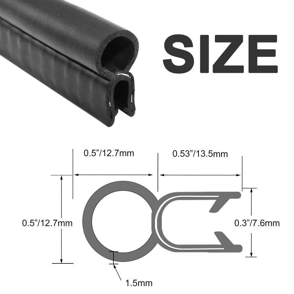 Storystore Automotive Door Weather Stripping 33Ft Car Door Rubber Edge Trim Seal Strip Gasket With Top Car Door Seal Strip For Bus Camper Boat Rv Truck Doors Home Applications