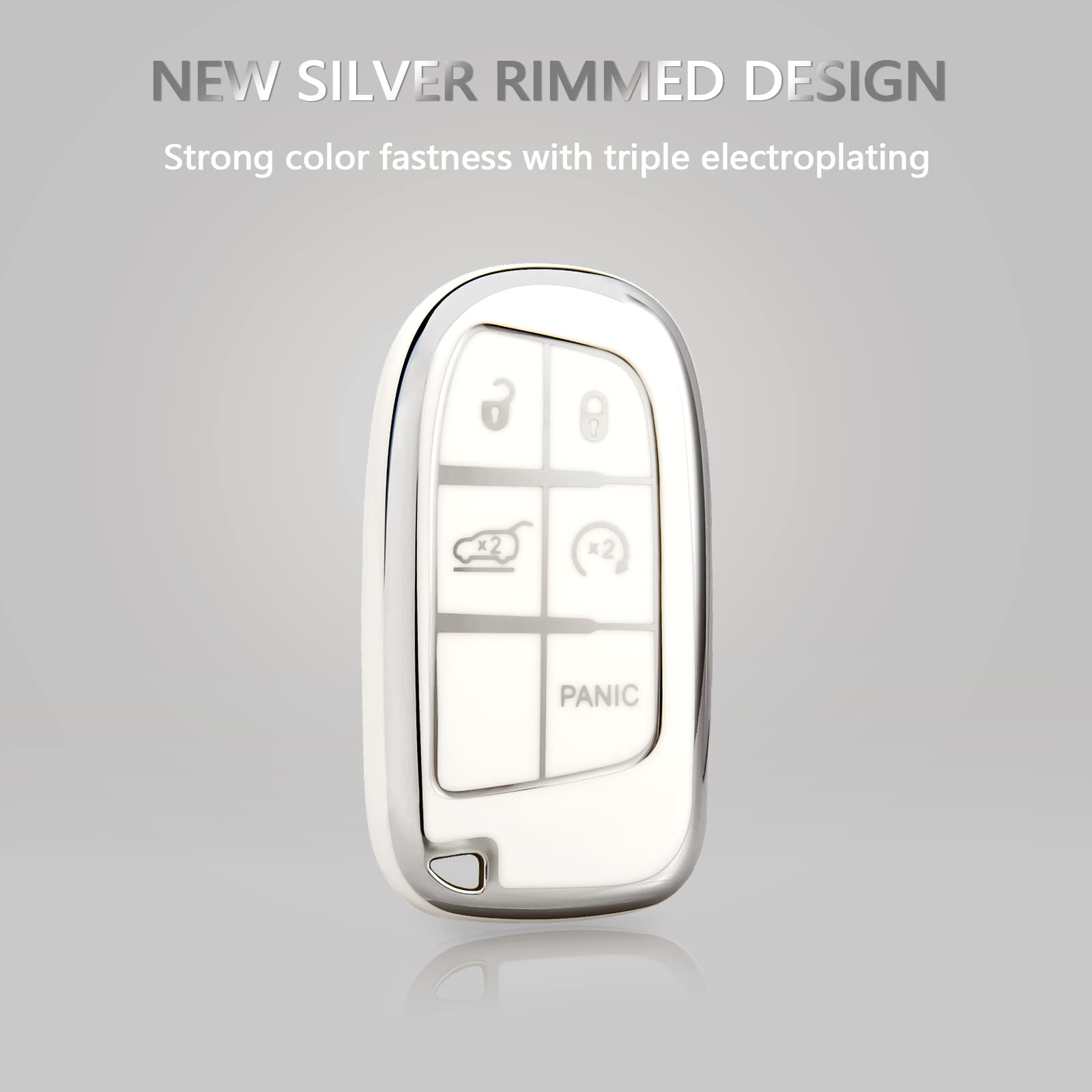 Offcurve For Jeep Dodge Key Fob Cover, Car Key Cover Case For Jeep Grand Cherokee Wrangler Compass Renegade Patriot Grand Comander 3 4 5 Buttons Smart Key Car Accessories Holder Protector, White