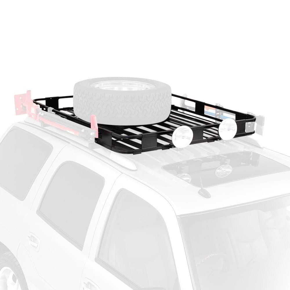 Surco Black Aluminum Safari Roof Rack for Cargo, Luggage, and Bikes. Premium Quality Made in The USA. for Truck, Car, Van, SUV. 50&quot; W x 50&quot; L x 5&quot; T. Requires Vehicle Specific Roof Rack Adapter