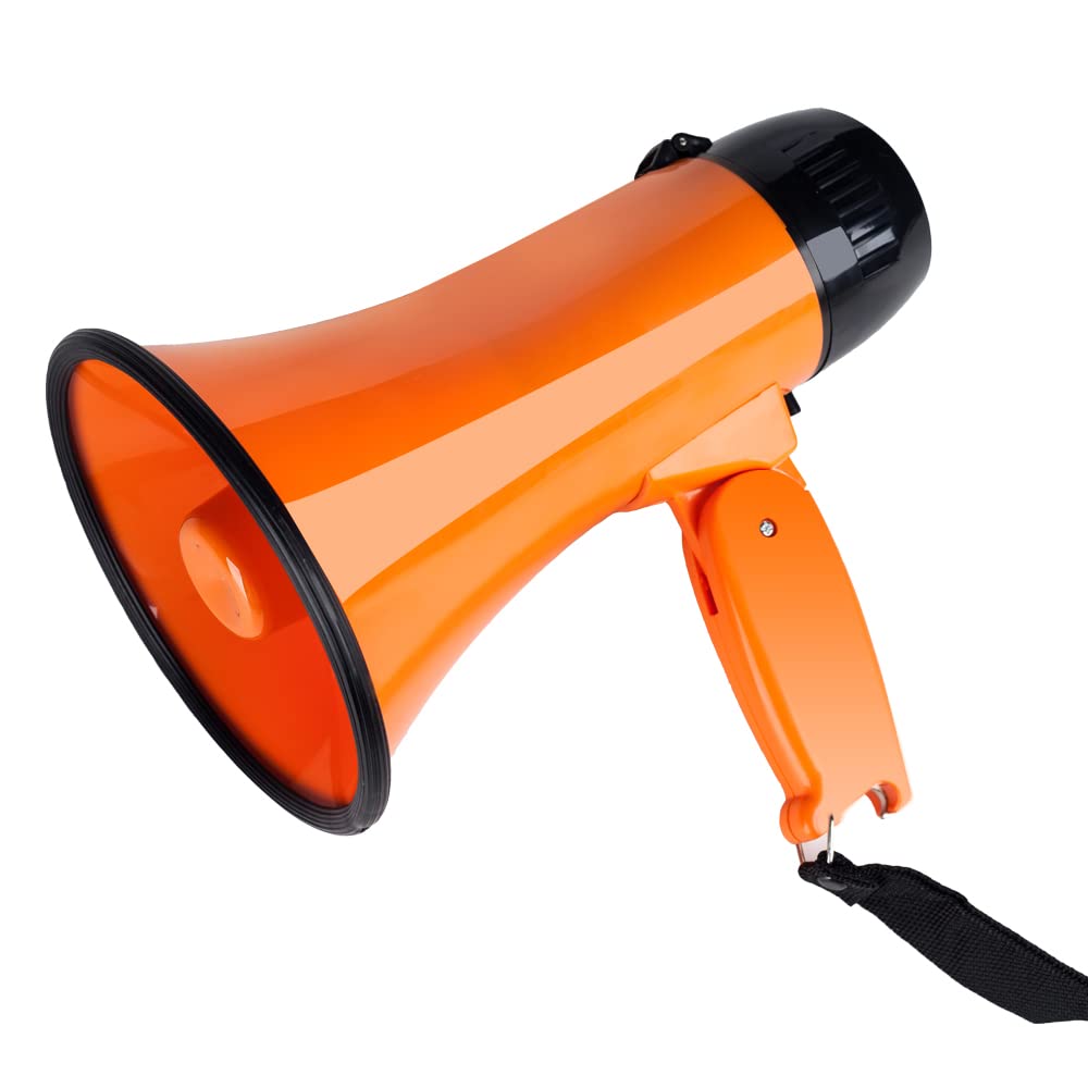 MyMealivos Portable Megaphone Bullhorn 20 Watt Power Megaphone Speaker Voice and Siren/Alarm Modes with Volume Control and Strap