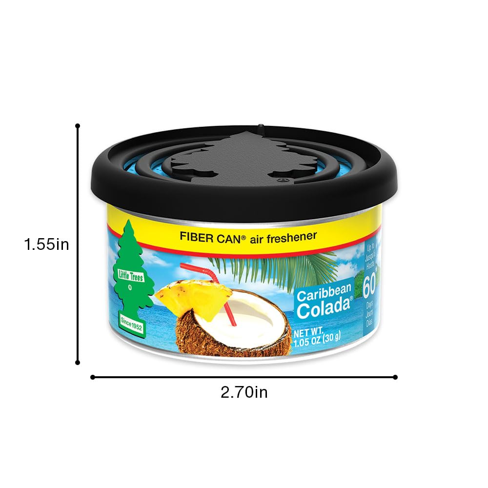 Little Trees Car Air Freshener. Fiber Can Provides A Long-Lasting Scent For Auto Or Home. Adjustable Lid For Desired Strength. Caribbean Colada, 4 Air Fresheners